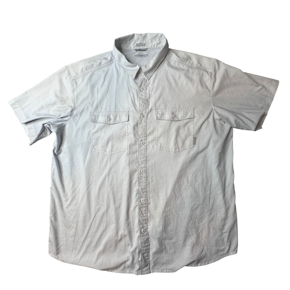 Columbia Shirt Mens XXL Grey Button Up Short Sleeve Regular Fit Ripstop‎ Pockets
